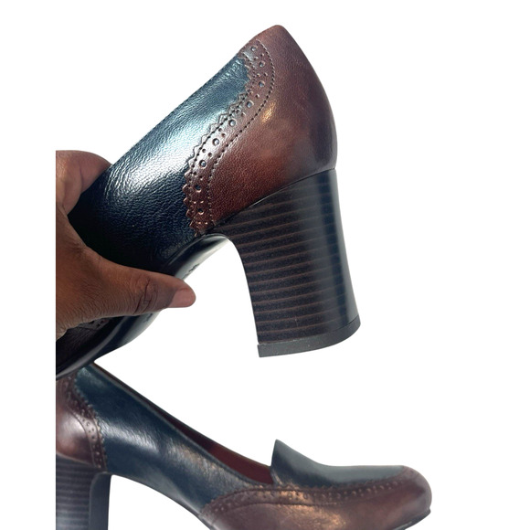 Naturalizer Oxford Loafers Block Heels Size 10M Navy Blue Brown Dark Academia - Picture 10 of 13